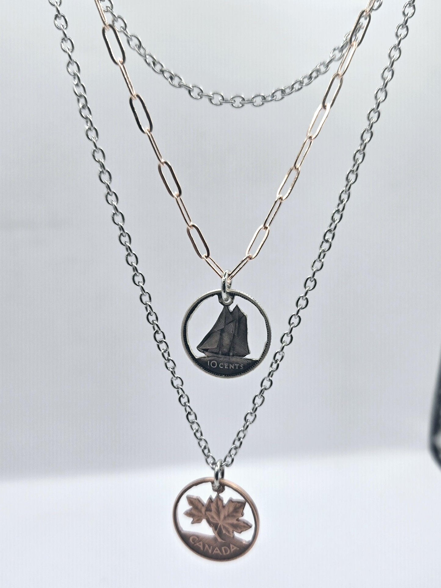 Cut Canadian Coins Layered Necklace.
