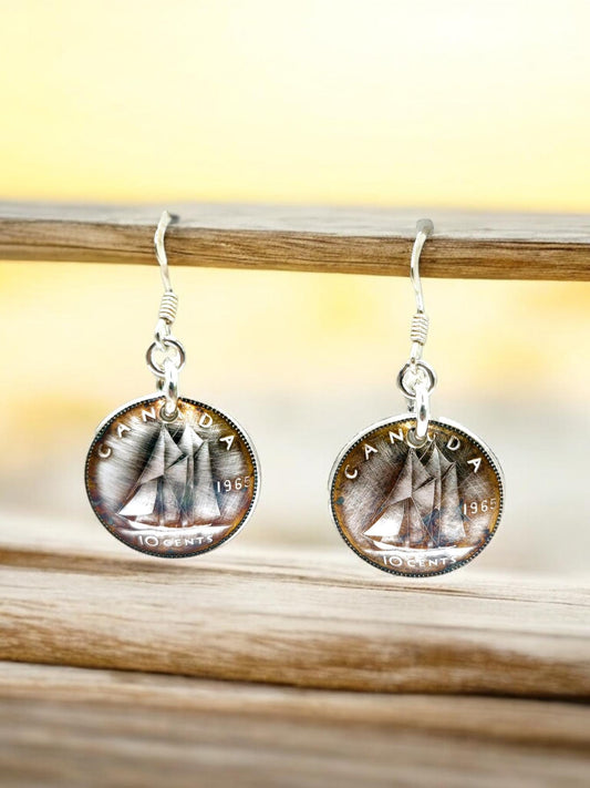 Silver Bluenose Dime Earrings