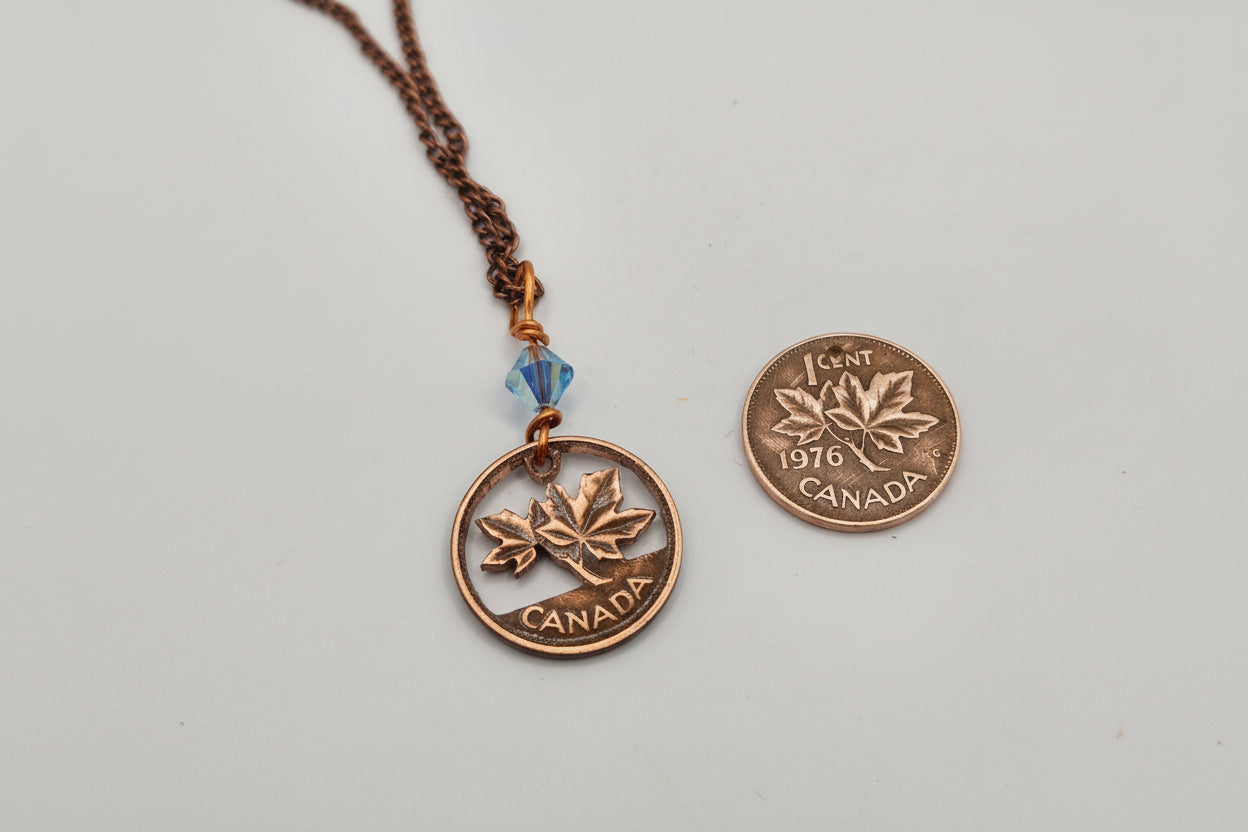 Hand Cut Penny Necklace with Swarovski Crystal Birthstone