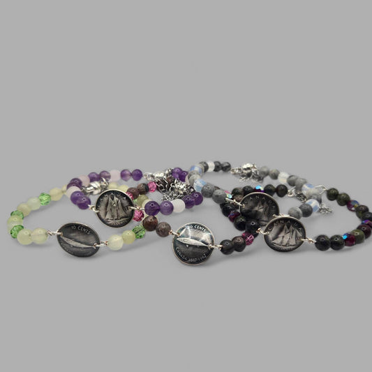 Silver Dime and Gemstone Bracelets.