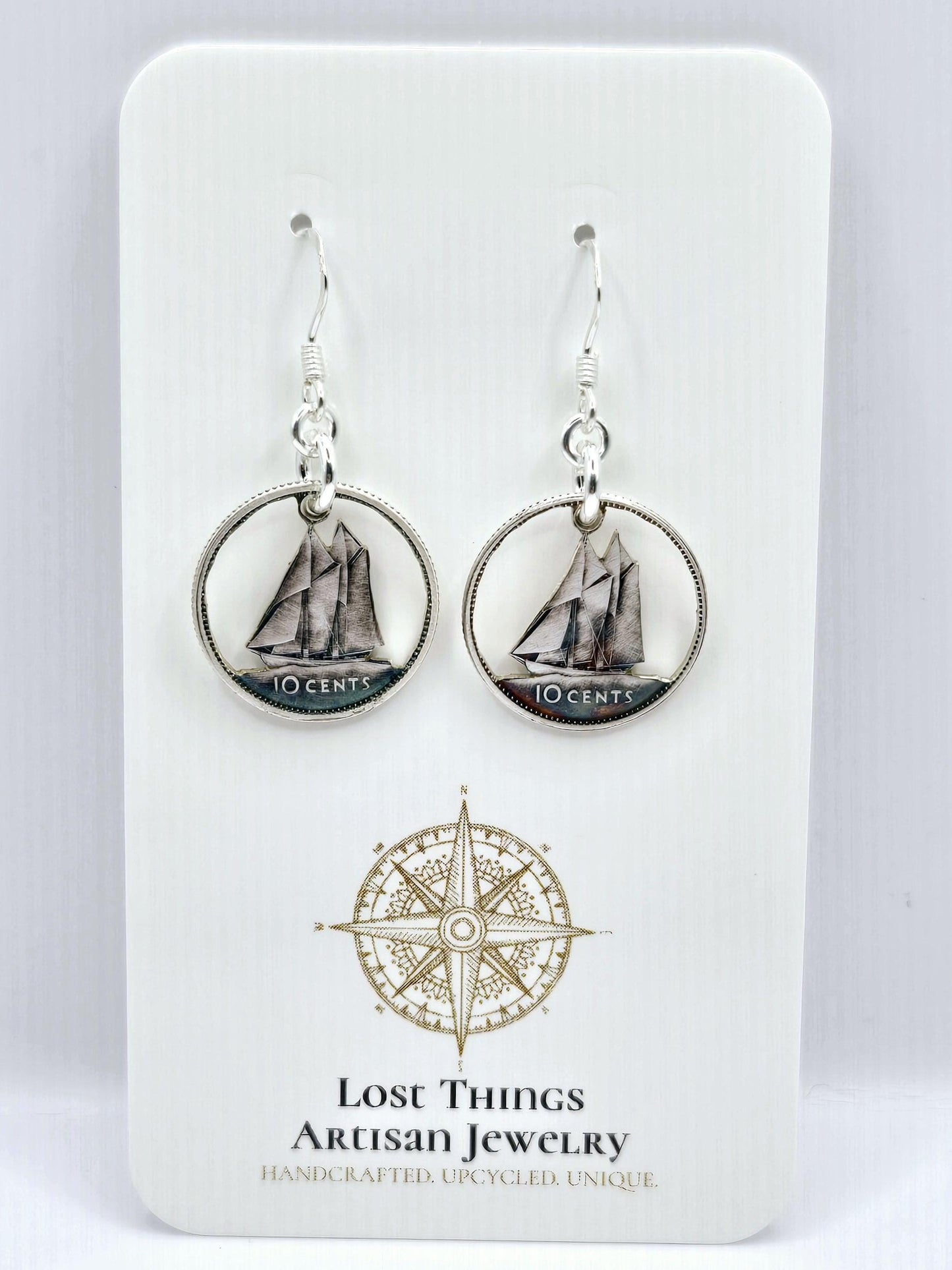 Carved Canadian Silver Dime Earrings.