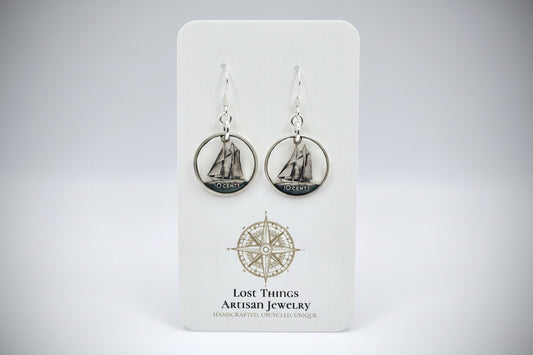 Canadian carved dime earrings from Lost Things Artisan Jewelry 