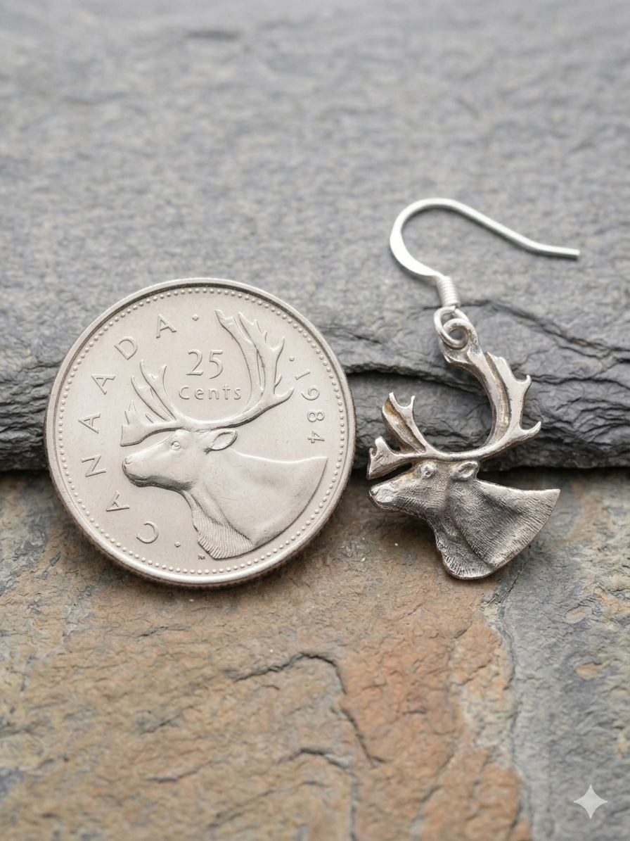 caribou earrings cut from old silver quarters