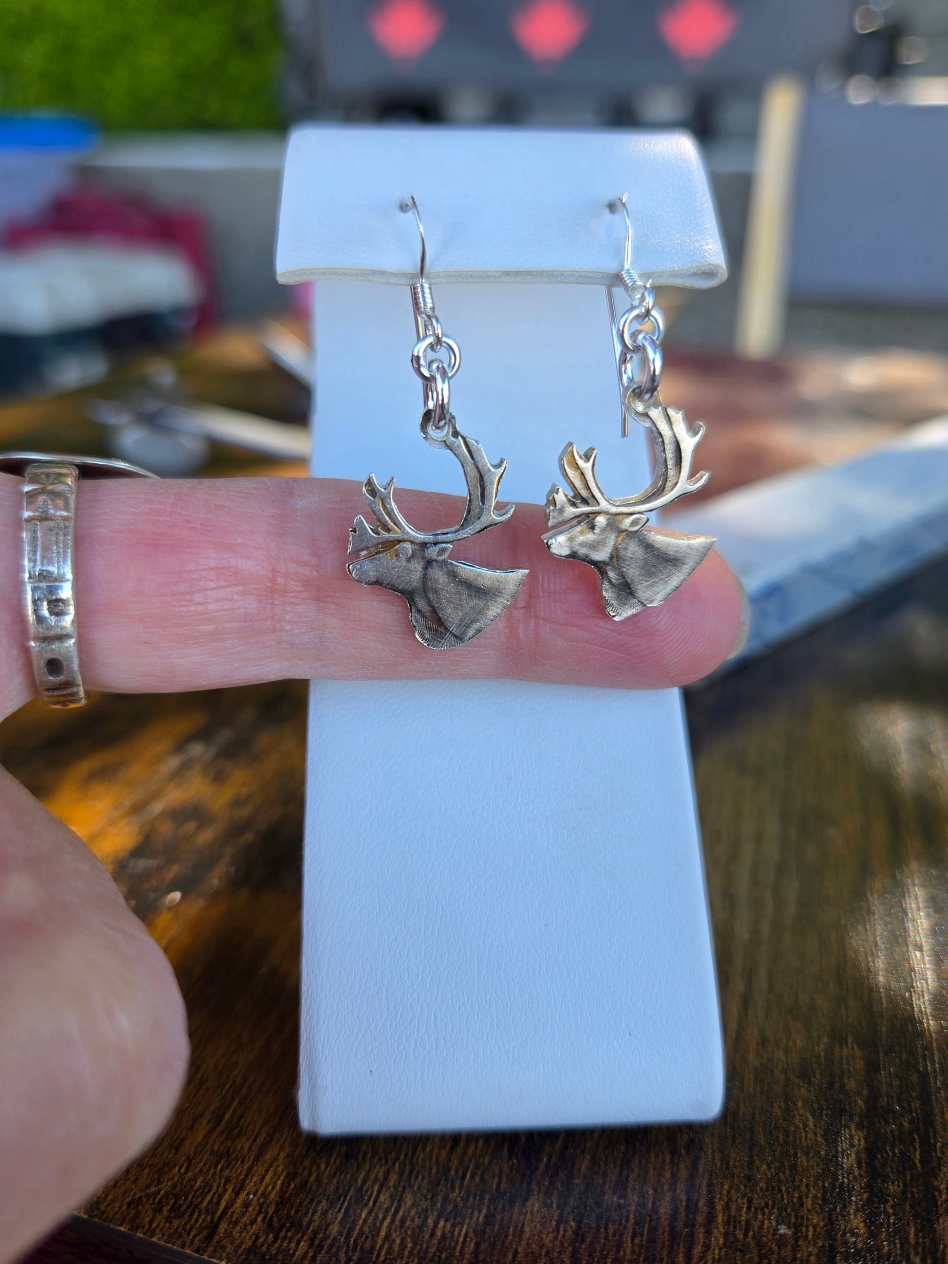 silver caribou earrings made in canada