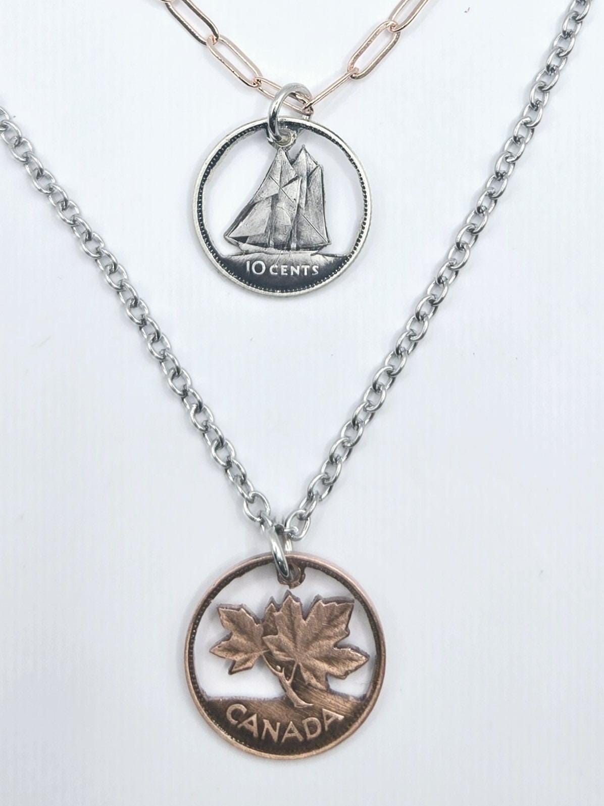 Cut Canadian Coins Layered Necklace.