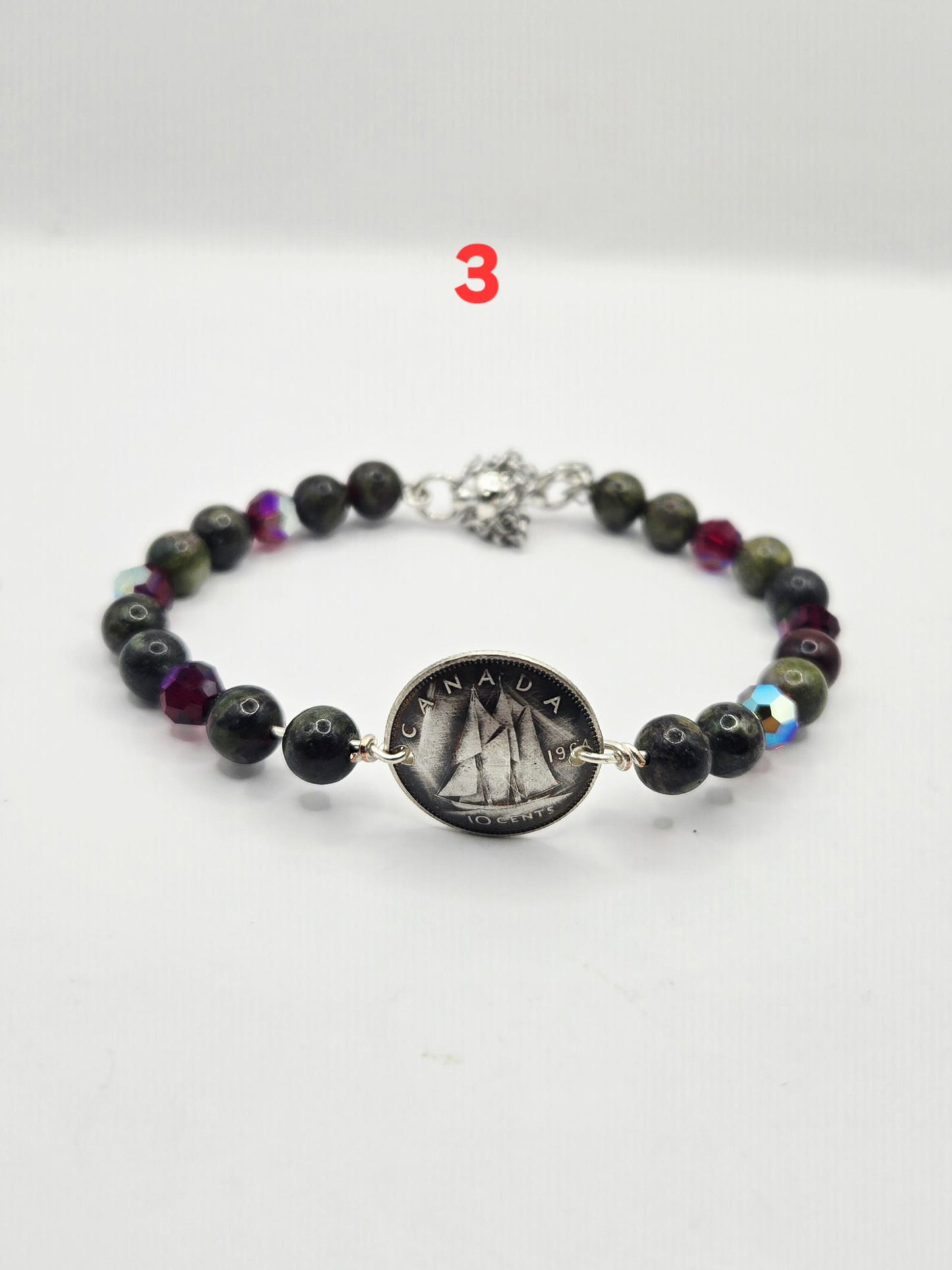 Silver Dime and Gemstone Bracelets.