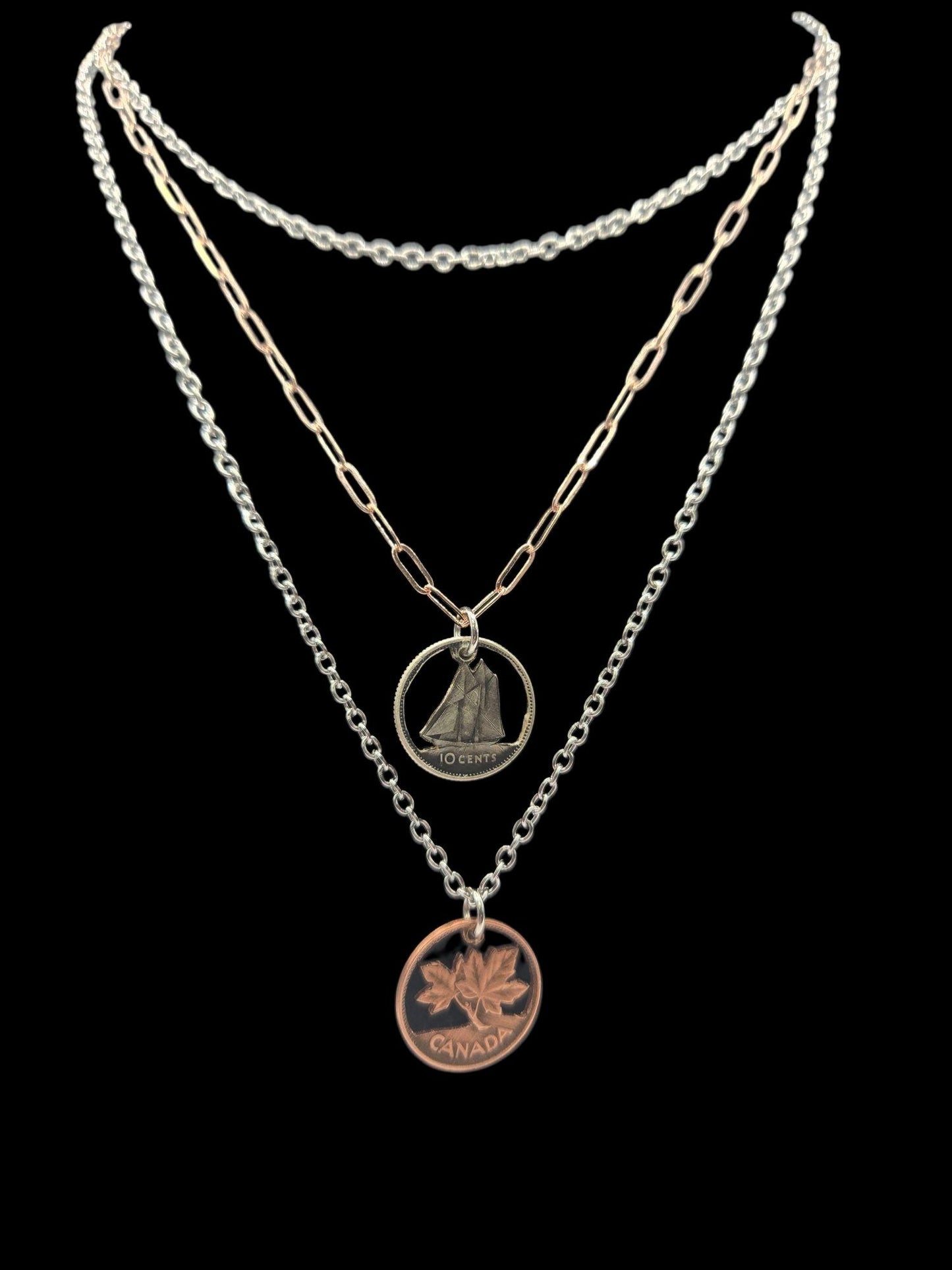 Cut Canadian Coins Layered Necklace.
