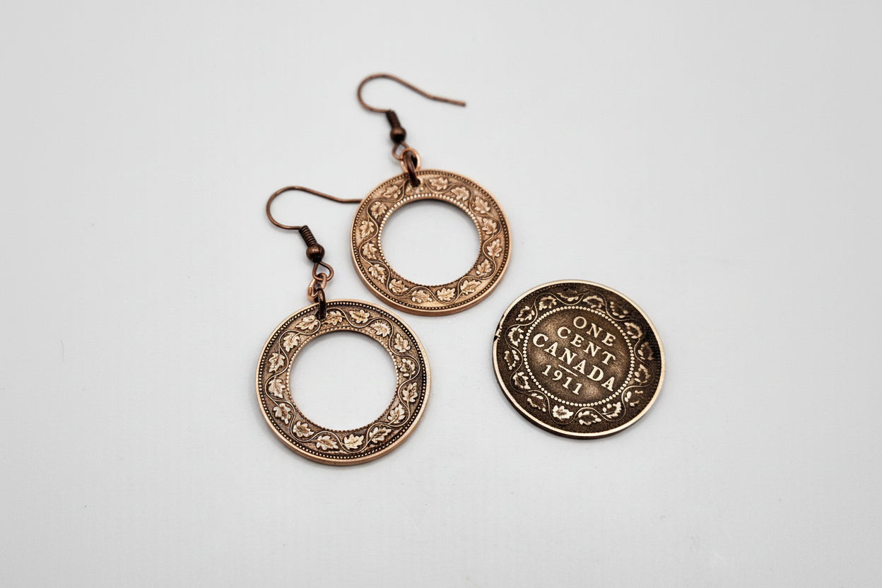 100 Year Old Canadian Penny Earrings