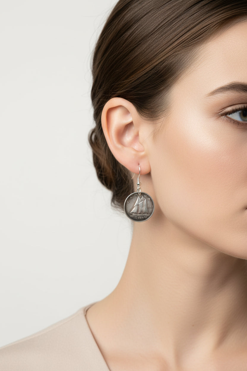 Silver Bluenose Dime Earrings