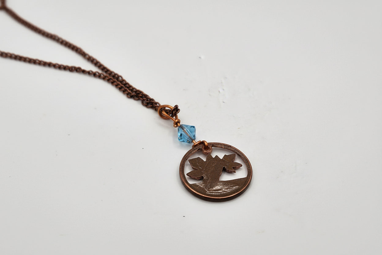 Hand Cut Penny Necklace with Swarovski Crystal Birthstone