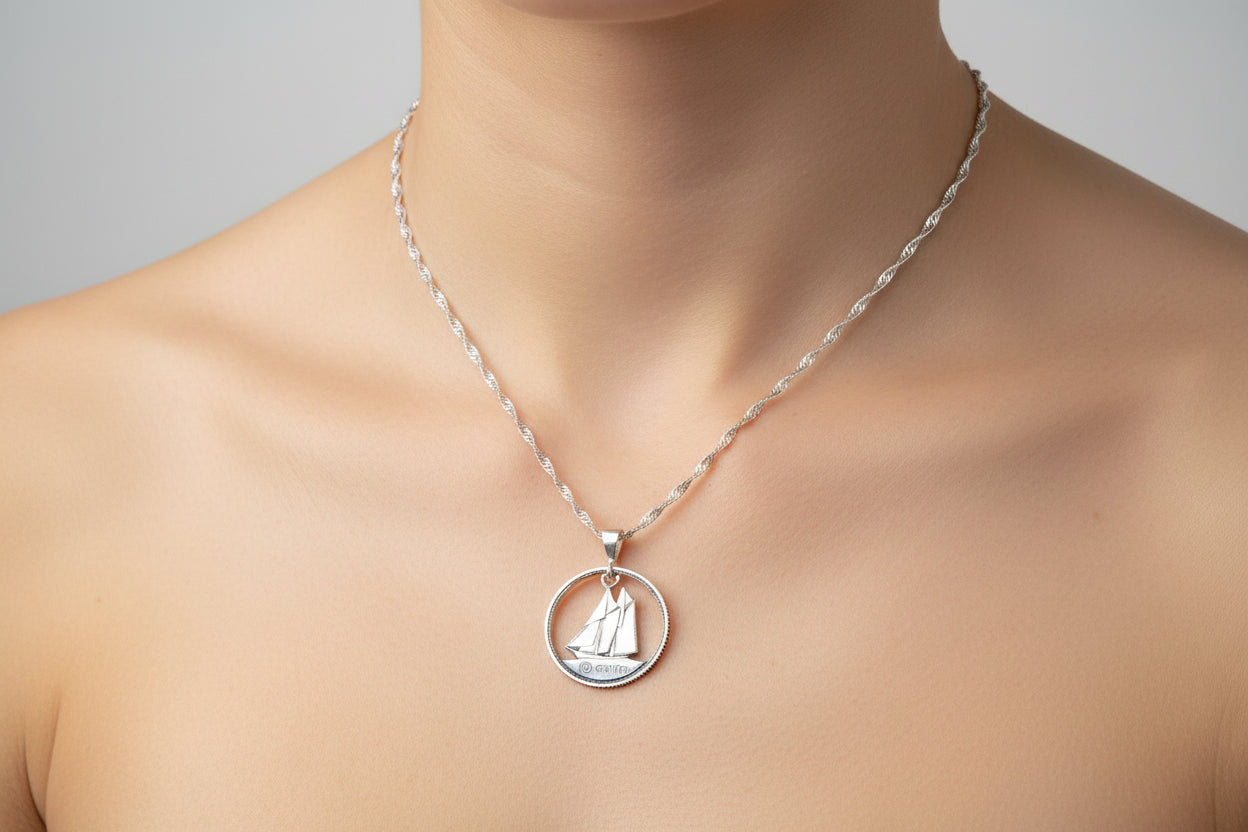 Hand Carved Silver Dime Necklace