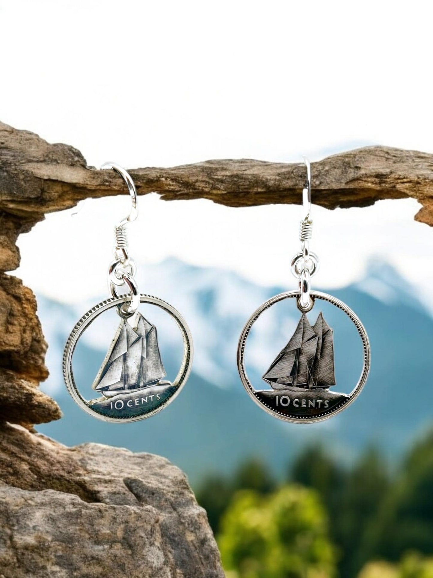 Carved Canadian Silver Dime Earrings.