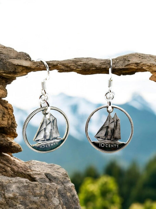 Carved Canadian Silver Dime Earrings.
