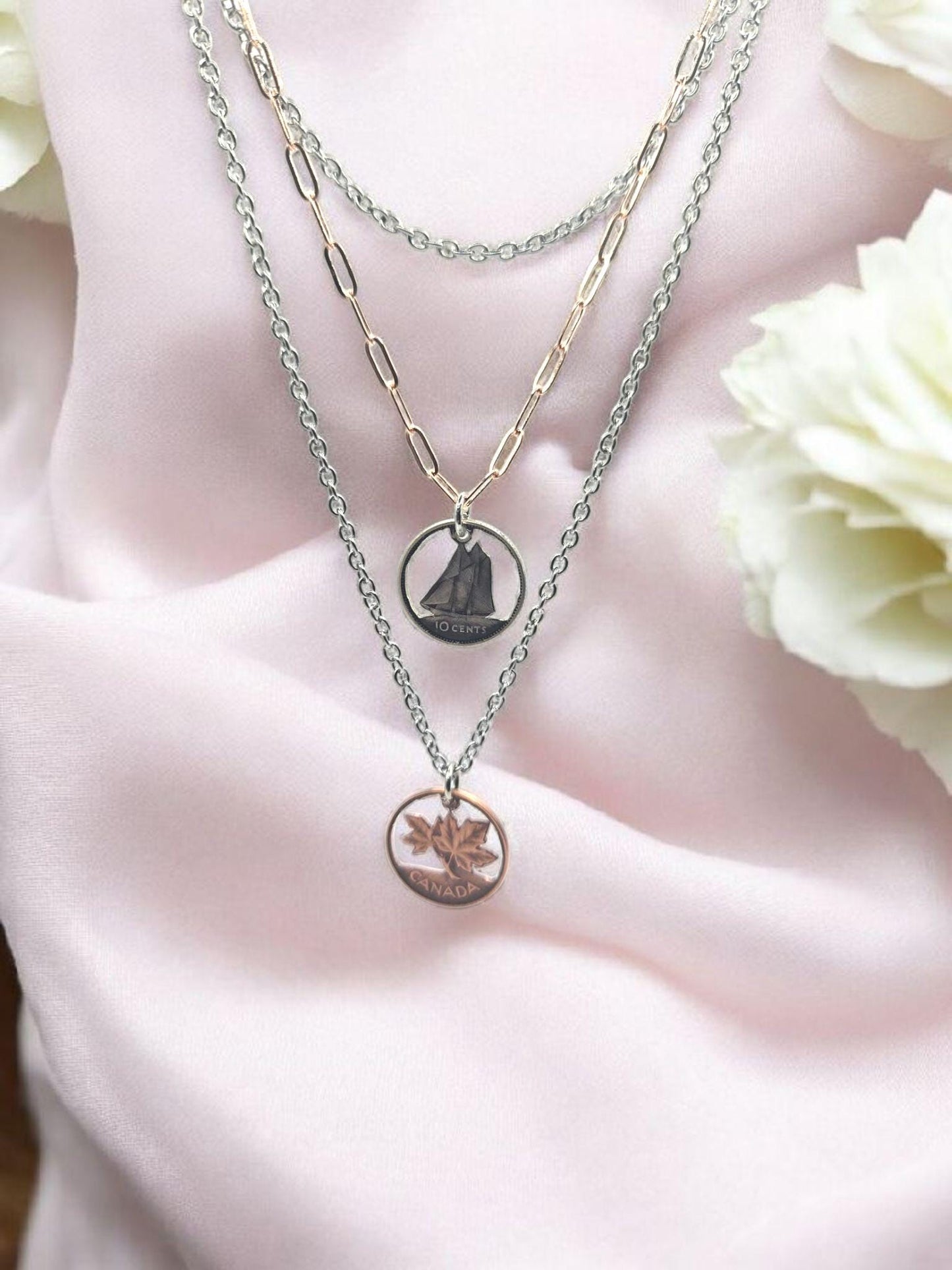 Cut Canadian Coins Layered Necklace.