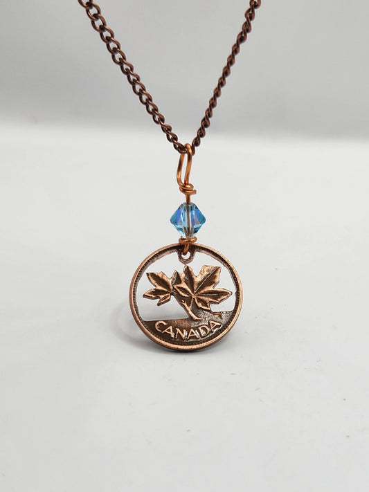 Hand Cut Penny Necklace with Swarovski Crystal Birthstone