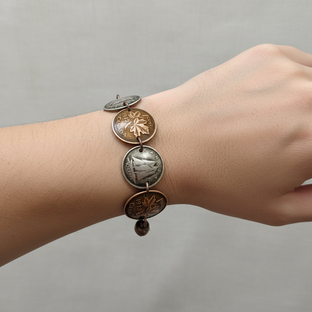 Silver Dime and Penny Bracelet