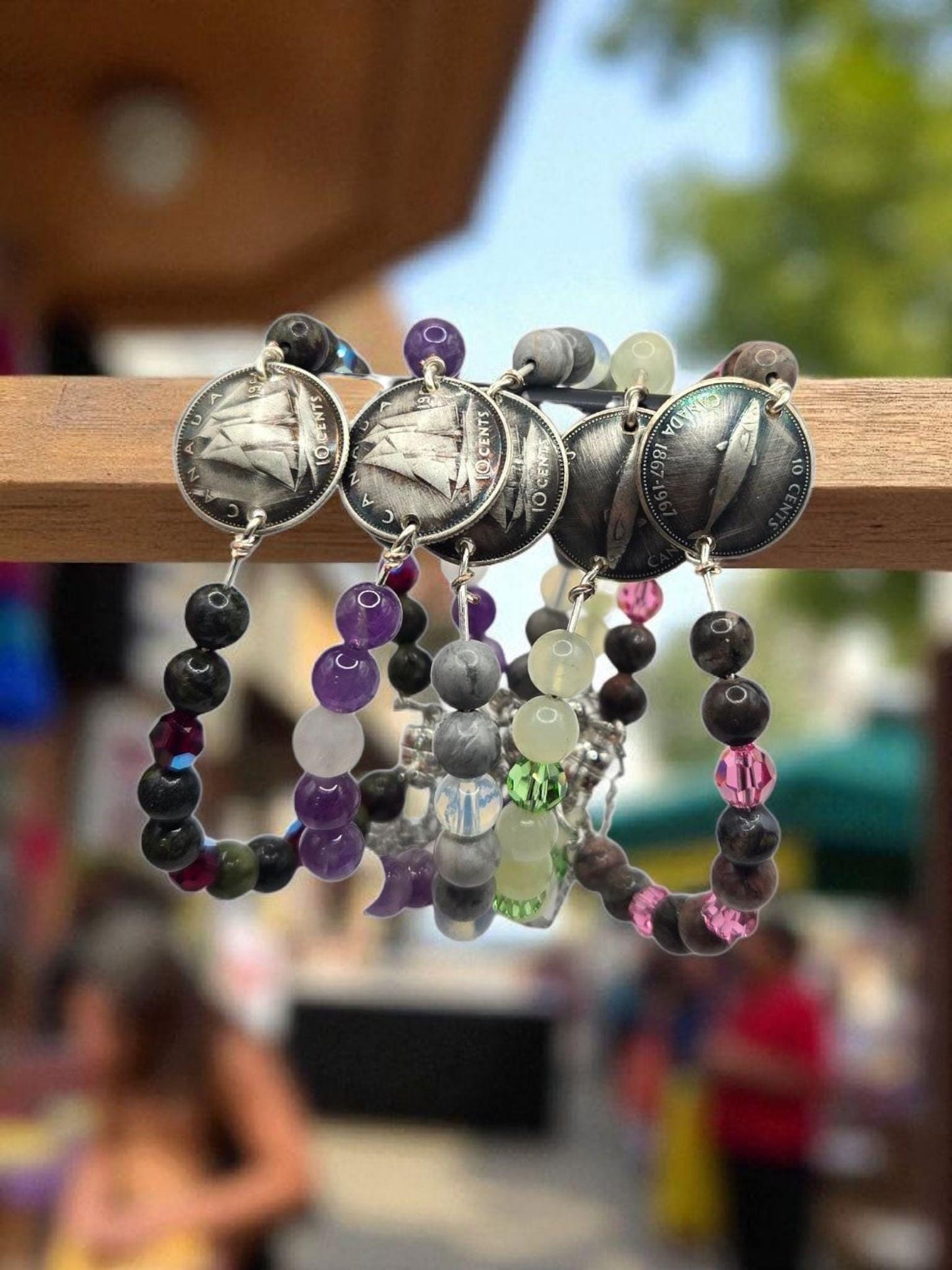 Silver Dime and Gemstone Bracelets.