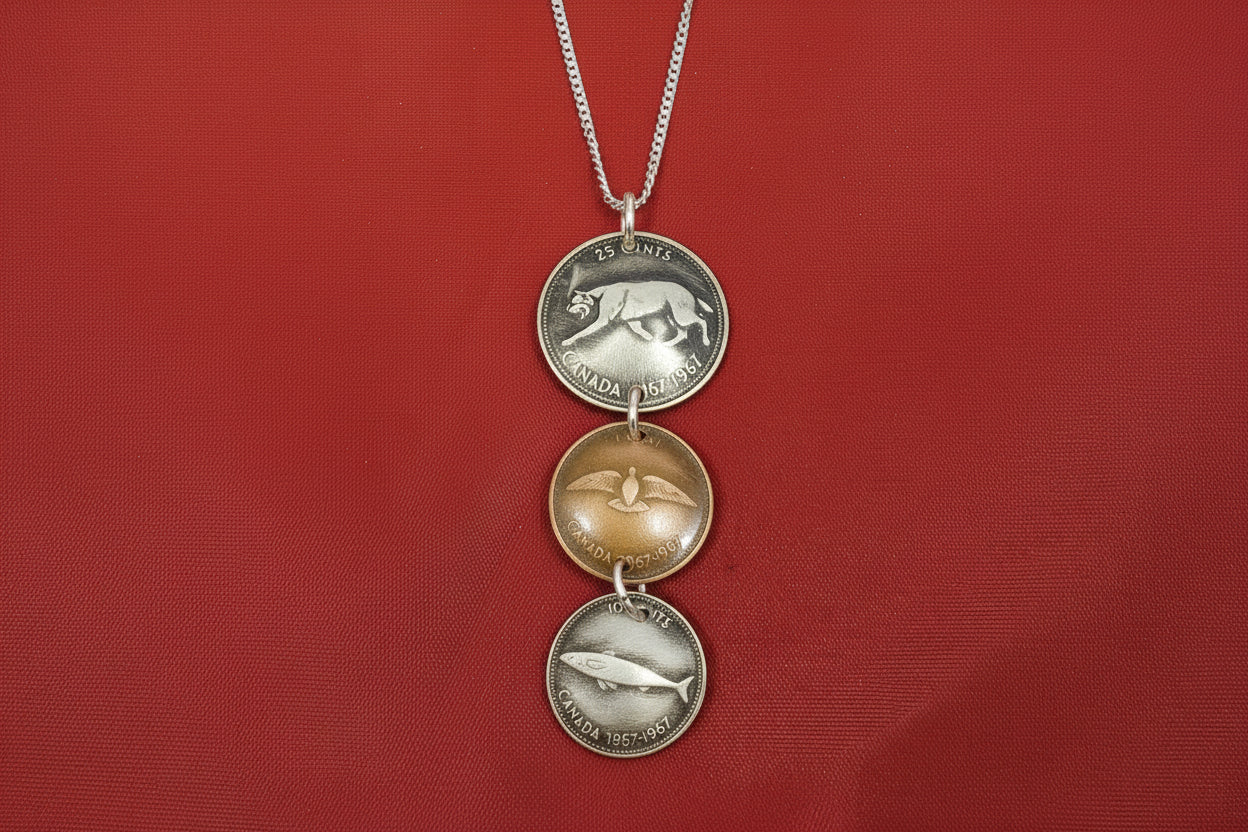 Canadian Centennial Triple Coin Necklace