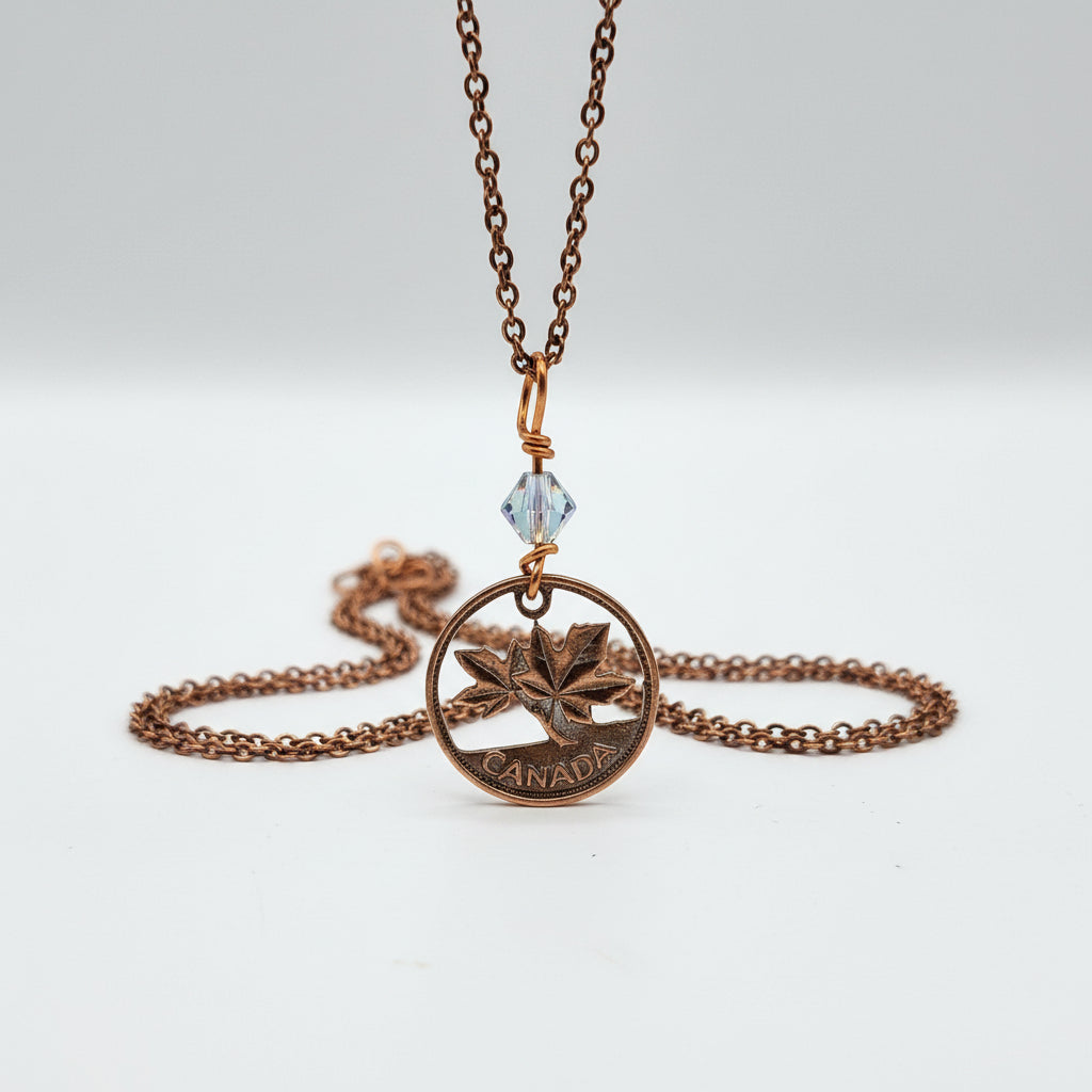 Hand Cut Penny Necklace with Swarovski Crystal Birthstone