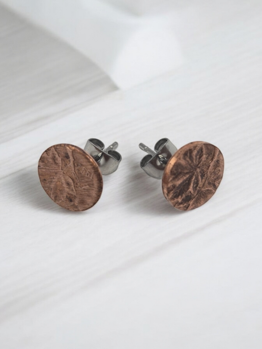 stud earrings handmade from old canadian penny