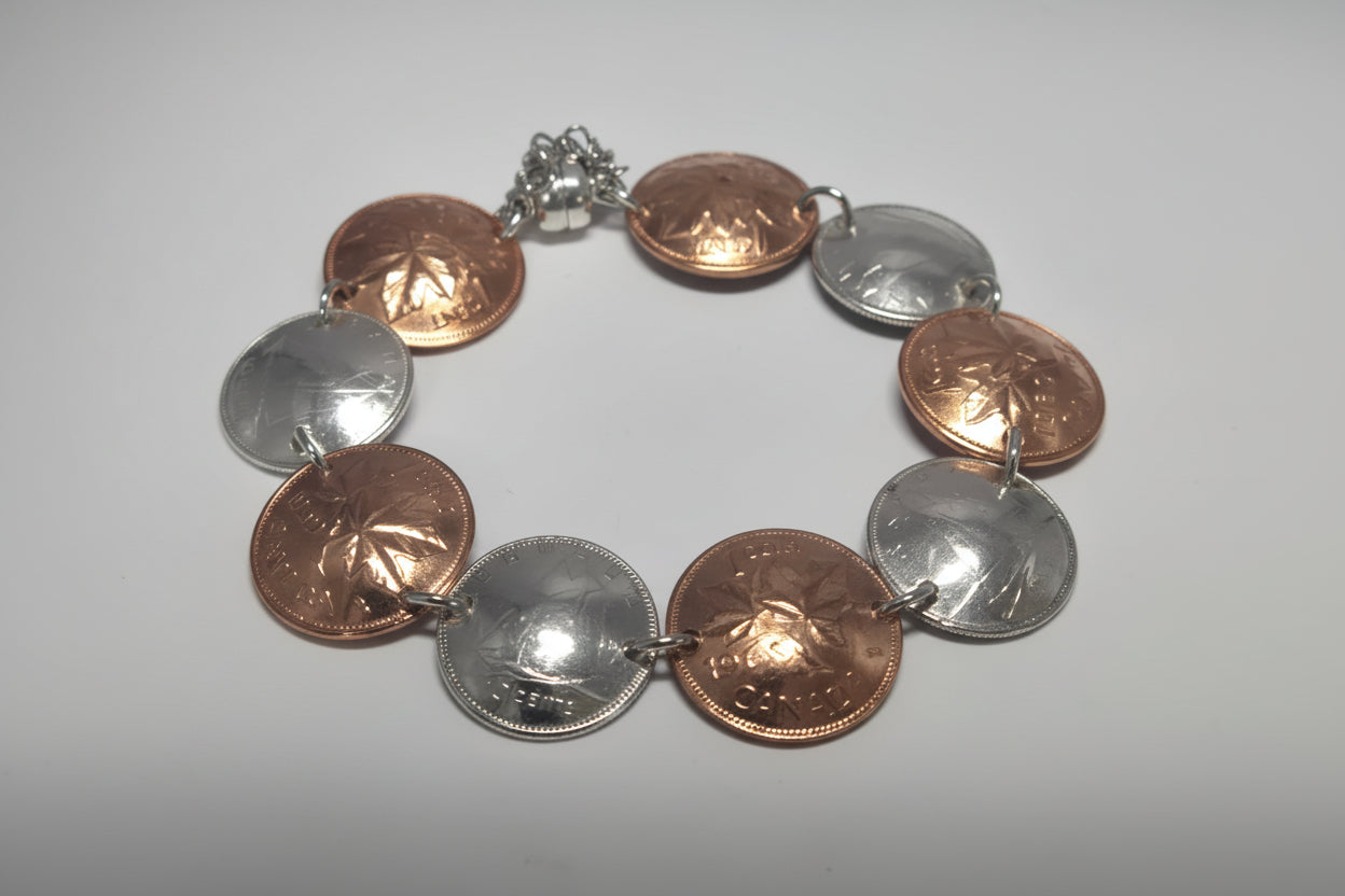 Silver Dime and Penny Bracelet
